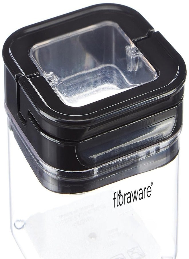 Floraware Food Safe Plastic Multiuse Square Lock & Lock Airtight Container,Multipurpose Jar, Grocery Container 450ml, Set 6, BPA Free, Black - Image 2